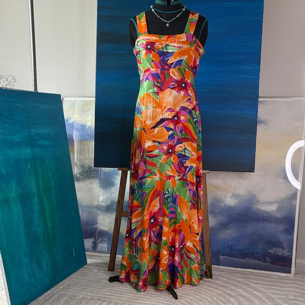 1. State Vibrant Floral Tropical Maxi Sundress Dress Size M